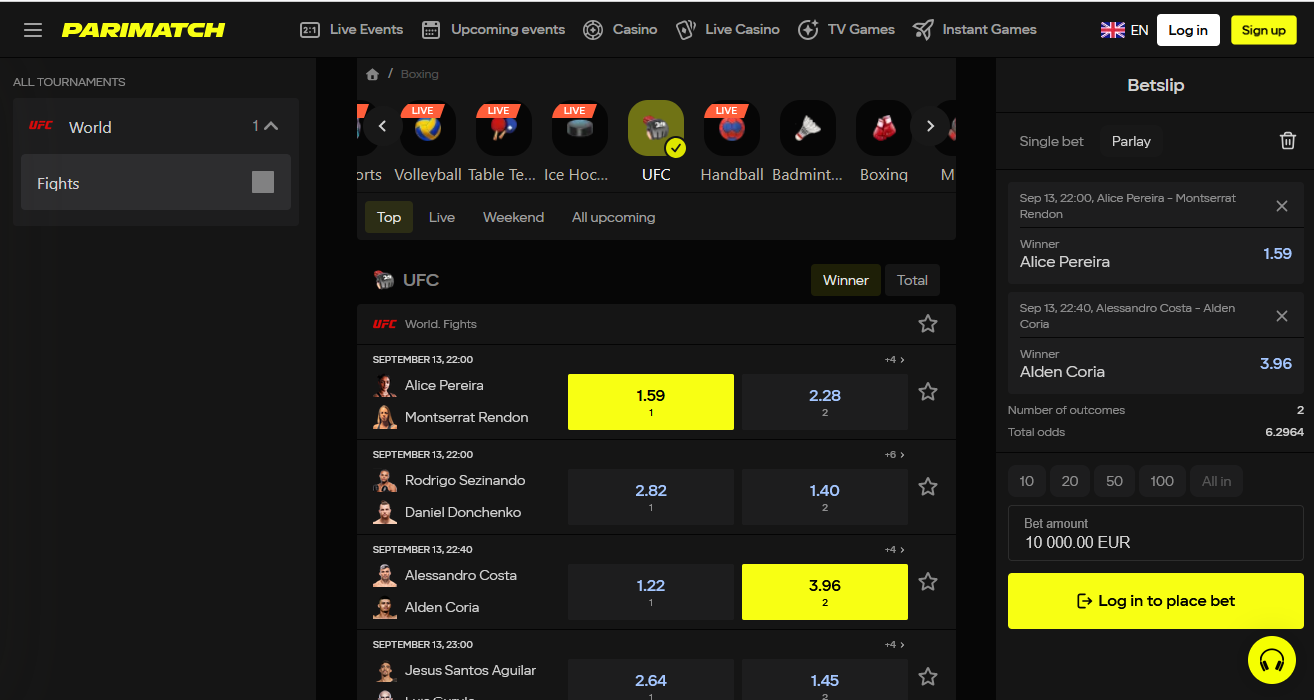 Parimatch Ghana sports betting page with featured events and odds