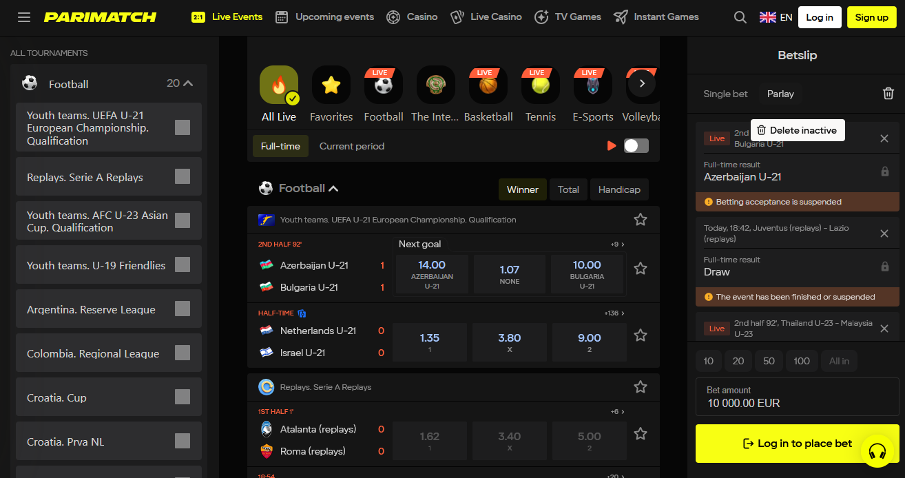 Parimatch Ghana live betting page with real-time odds updates