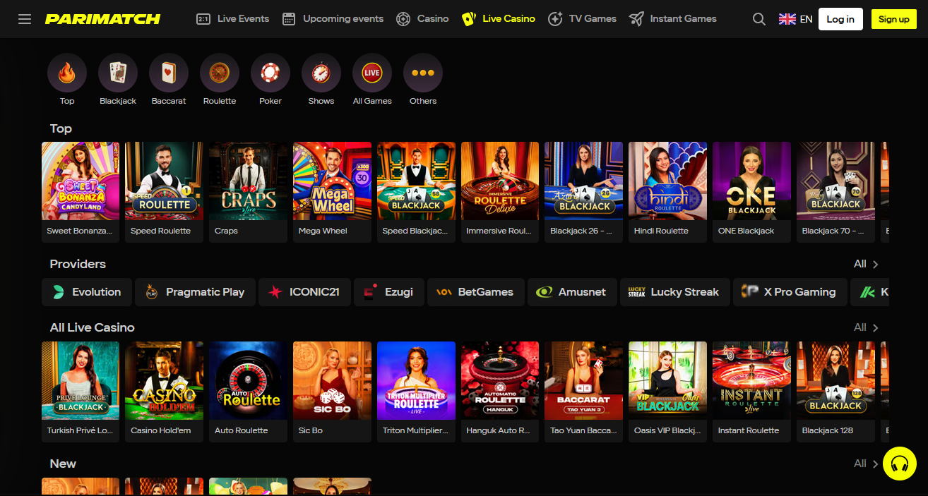 Parimatch Ghana live casino tables with real dealers