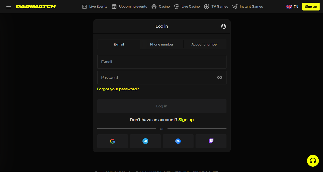 Parimatch Ghana login form for account access